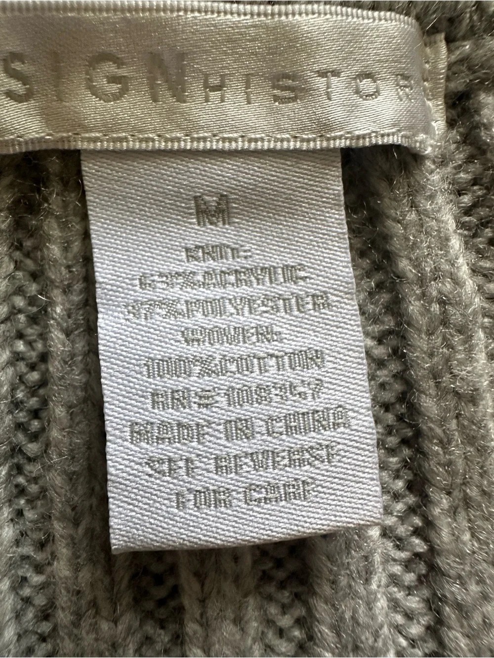 Design History Cable Knit Sweater Blouse Gray White Puff Sleeve Ruffle Cottage M